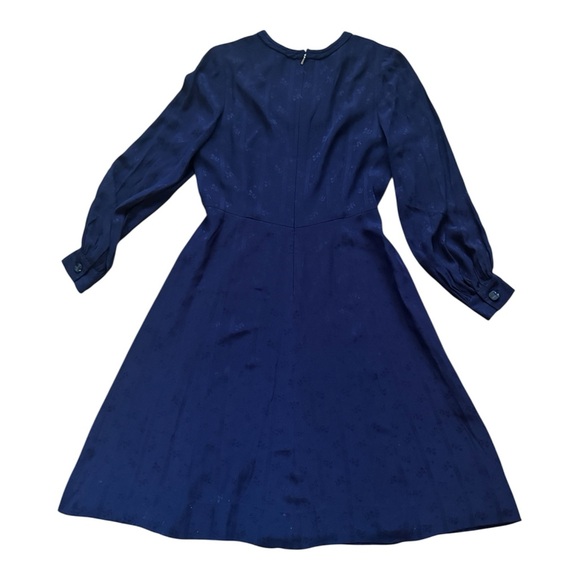 Matsuda Harue Tokyo A-line LS Below the knee Dress Geometric Floral Navy Size 8 - Picture 5 of 15